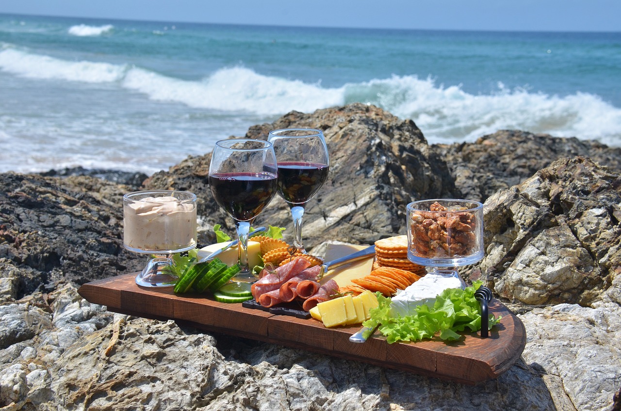 Cheese platter and wine